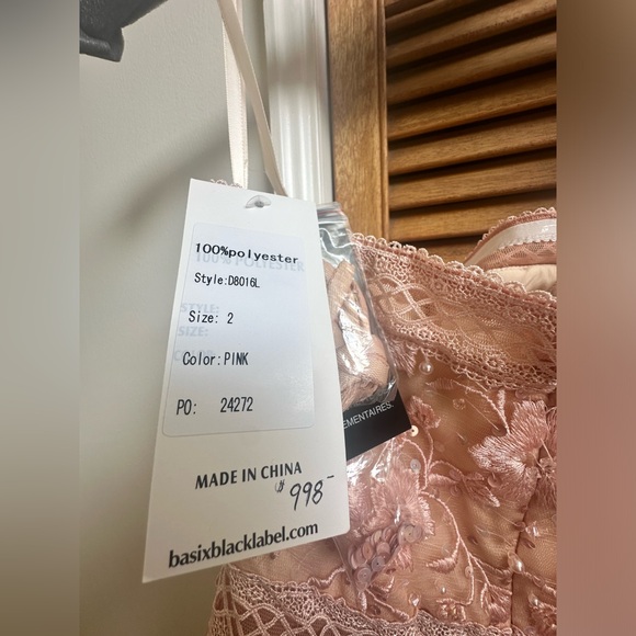 Basix Black Label Pink Strapless Floral Evening Gown Size 2 - Picture 11 of 14